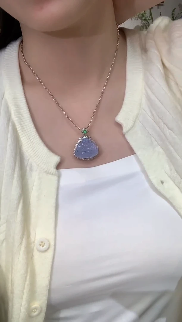 吊坠(不含链)18K金镶嵌翡翠冬日珠宝W95紫货有色差