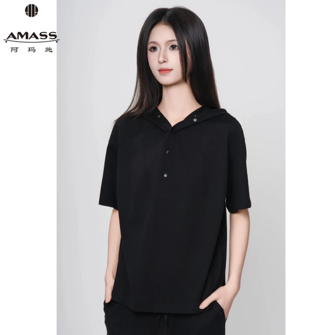 AMASS/阿玛施夏季新款时尚休闲百搭简约纯色翻领短袖T恤530013