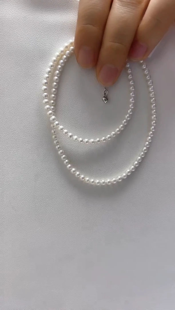 淡水珍珠银S925镶嵌项链3-4小米珠心心项链