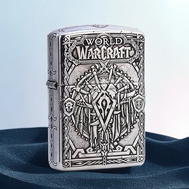 zippo打火机【魔兽世界】五面雕刻 纯银盔甲机 男士个性收藏 DYJ1