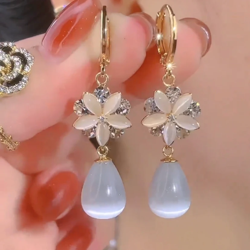 铜合金合成锆石耳饰 27【涉江芙蓉】气质轻奢时尚百搭小众耳坠网红