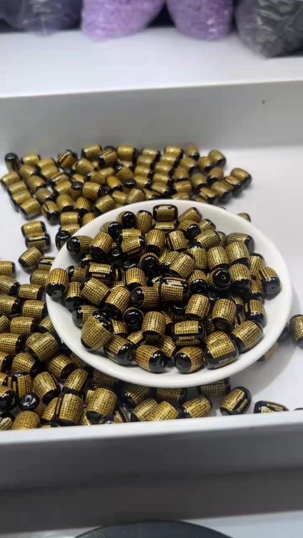 未镶嵌颈饰玛瑙/玉髓w2334黑玛瑙心经桶珠14*10mm*3颗