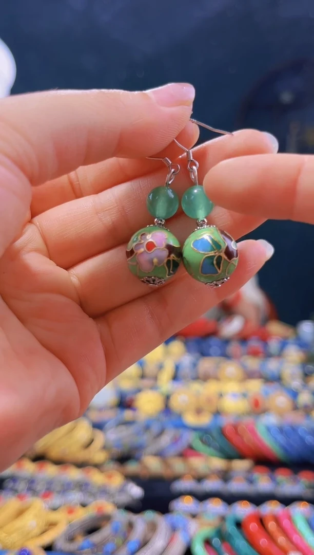 非遗技艺 景泰蓝1.4耳环 绿