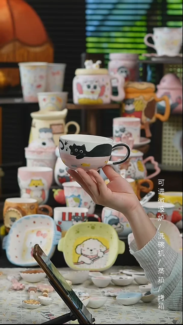 杯子景德镇高温釉下彩纯手绘创意瓷