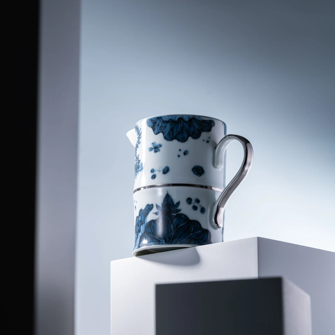 彤云山房楠山雅玩鱼藻竹节手把公道杯陶瓷