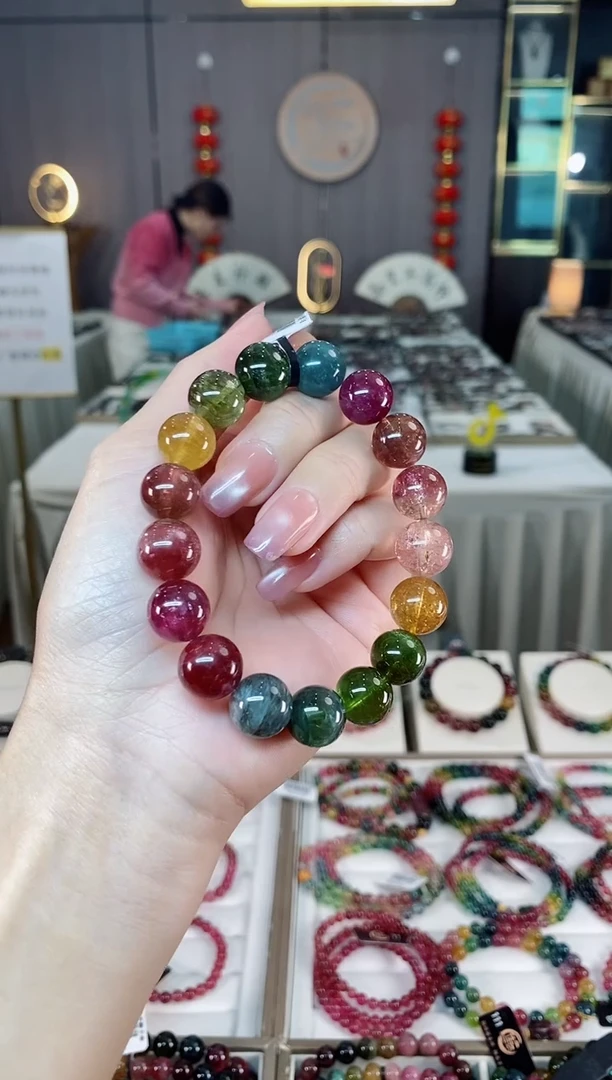 未镶嵌老矿碧玺彩虹单圈手串12mm+碧玺多样性发货一条hon
