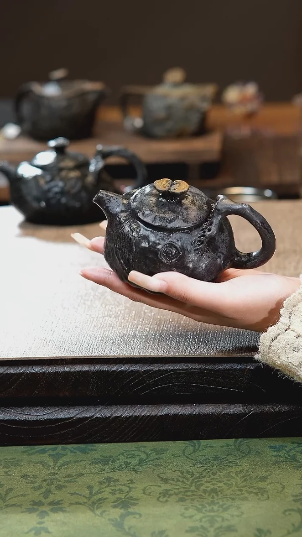 ❤****️柯荣盛老师作品冰碛岩重工雕刻枯木灵芝供春壶