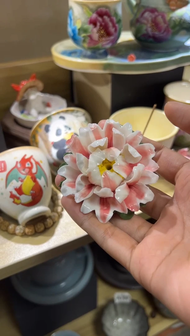手工陶瓷牡丹香插摆件