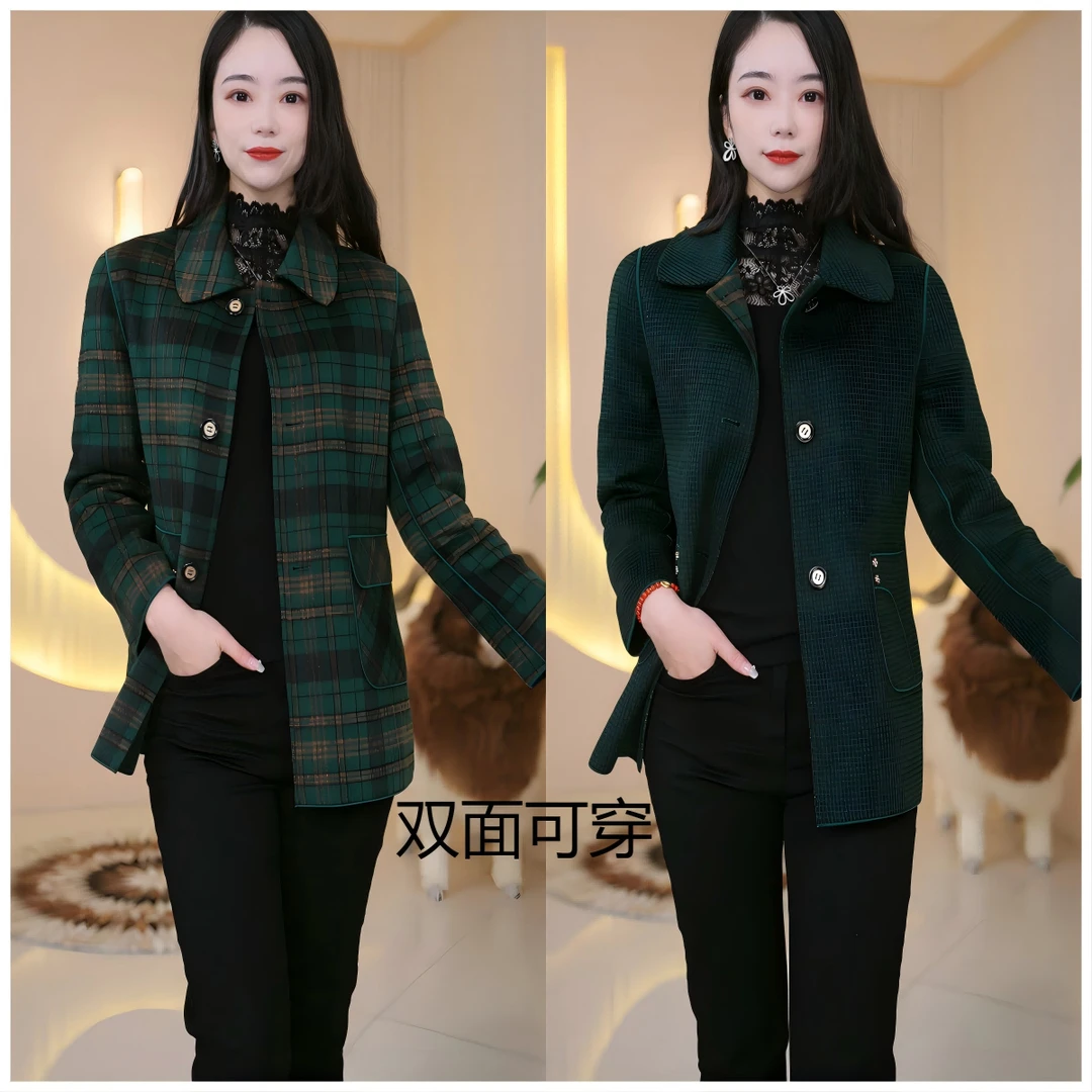 2025秋季新款双面双穿时尚羊毛大衣收腰显瘦气质毛呢外套女