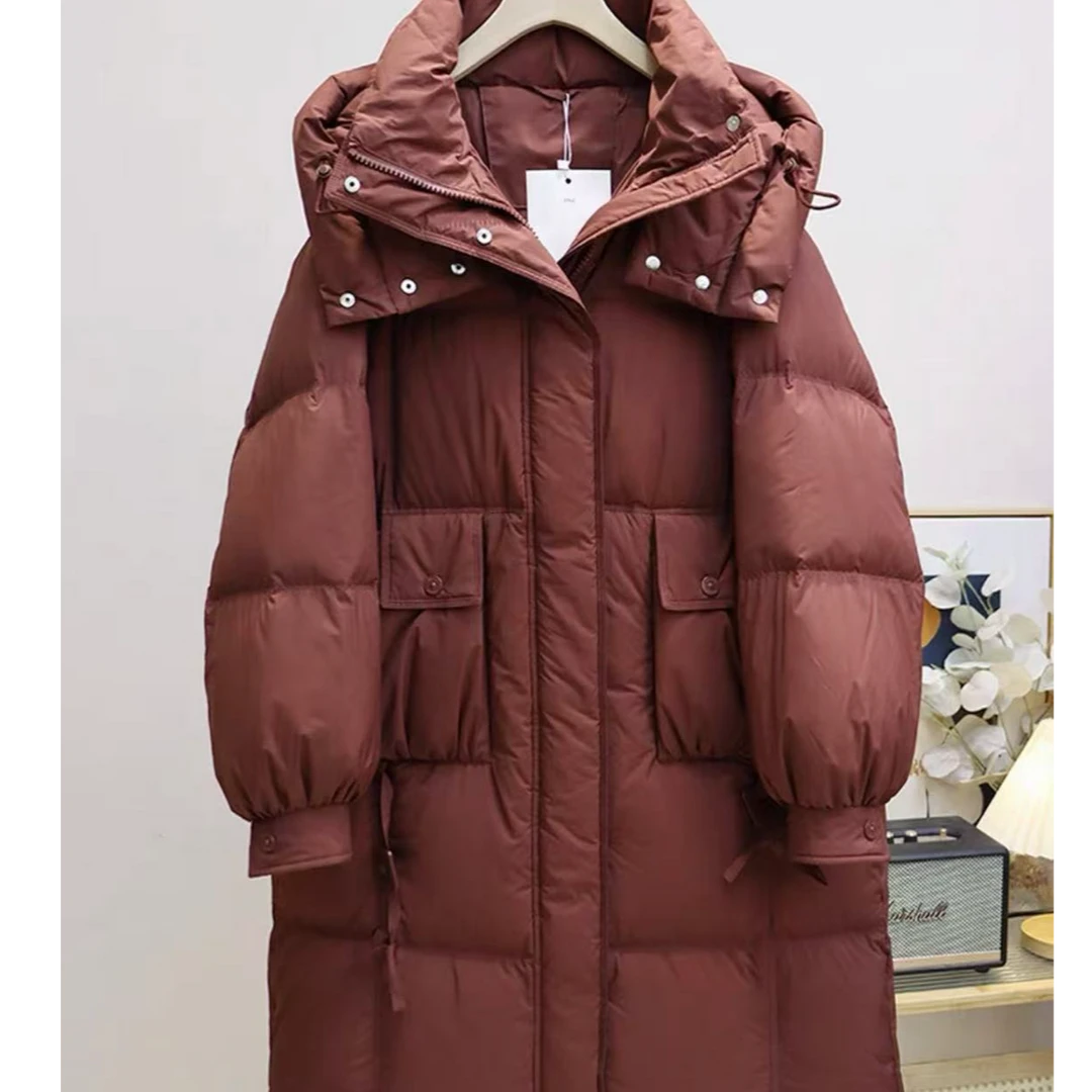 青青家 冬季时尚百搭中长款带帽加厚保暖羽绒服-6628