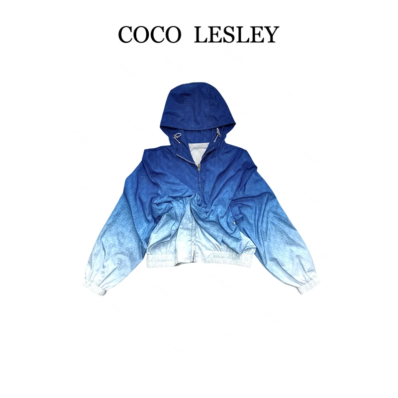 COCO LESLEY 时尚百搭渐变连帽长袖短外套7778