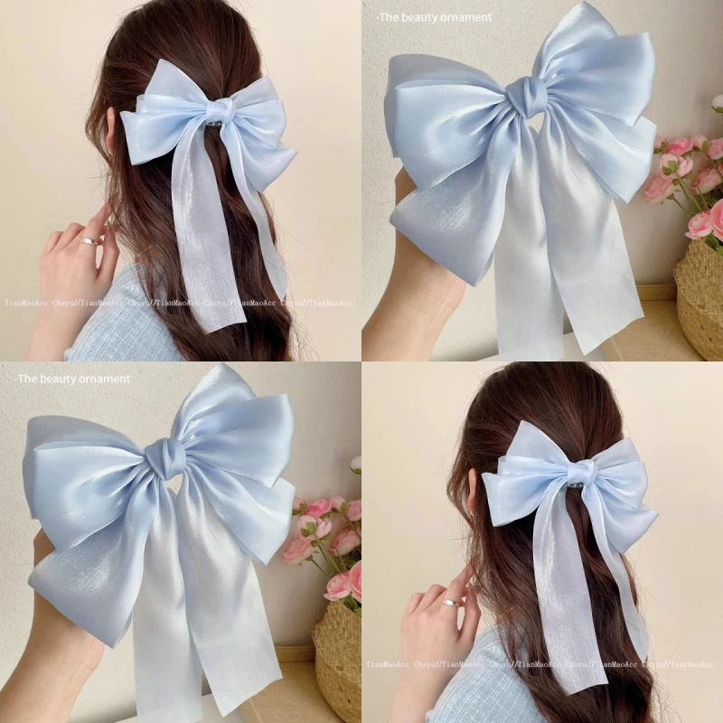 网纱大蝴蝶结发夹超仙超大飘带发饰后脑勺炸头发弹簧夹头饰女新款