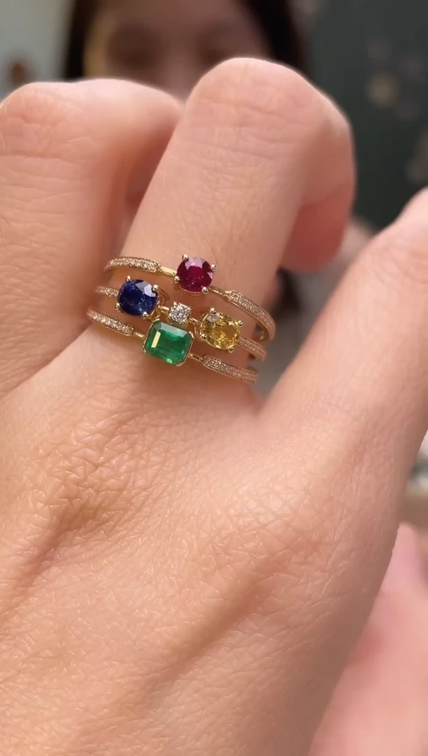 18K金镶嵌戒指红宝石主石：1.19ct