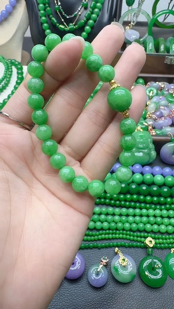 吊坠(赠链)未镶嵌翡翠8mm绿单珠手串