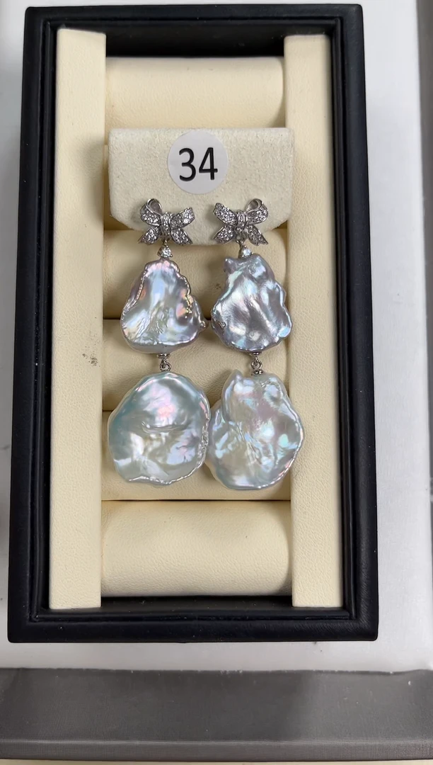 【闪购商品】淡水珍珠耳饰银S925镶嵌巴洛克耳饰