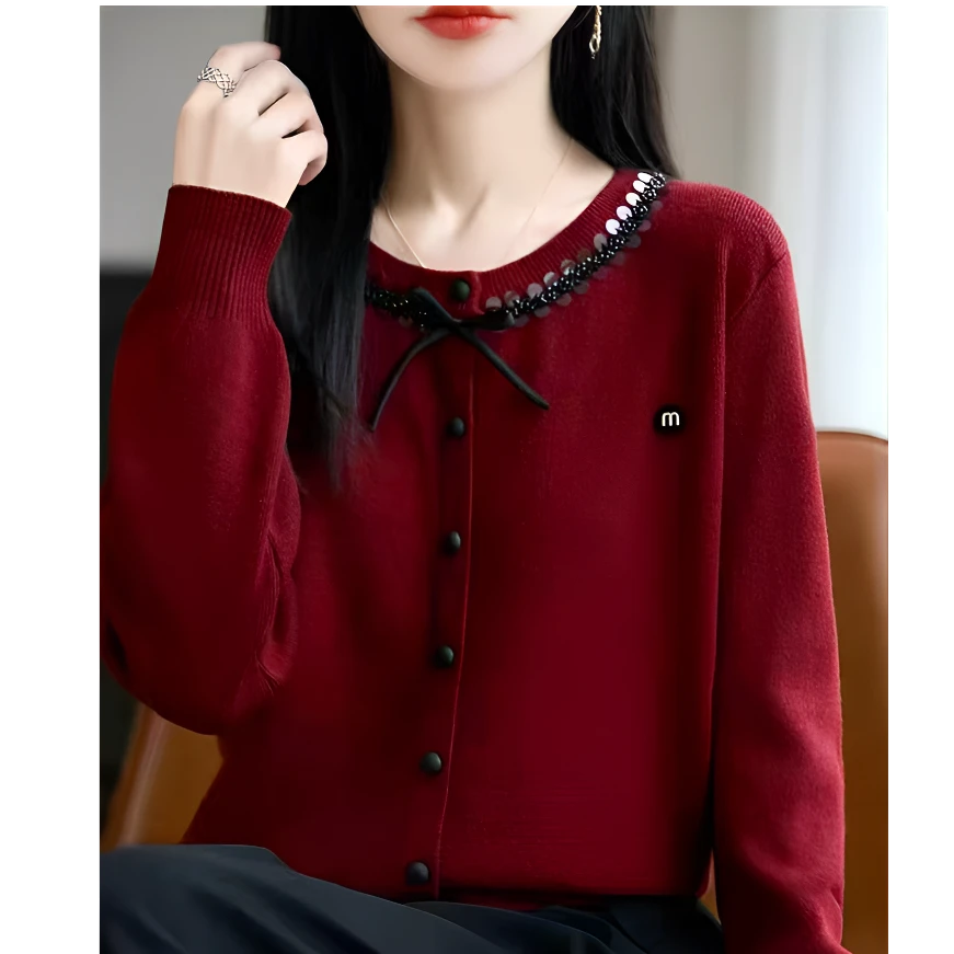 【玲子现货】01 蝴蝶圆领开衫款厚款针织毛针织衫气质针织衫套头