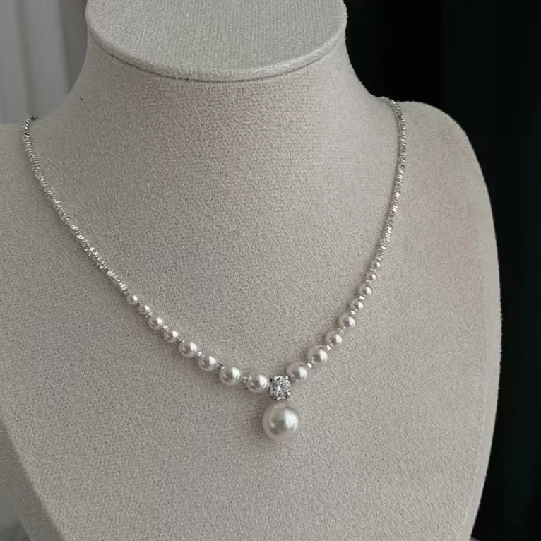 坠链均925银仿珍珠 阿乐专属-S925银仿珍珠珠碎银项链锁骨链吊坠