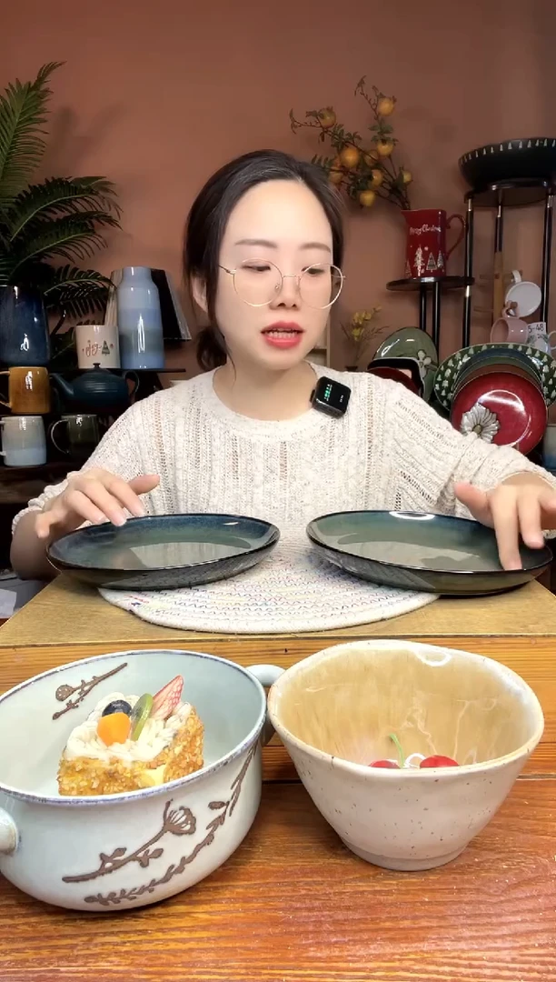 陶瓷8英寸灰色双层窑变平盘  2件  微瑕