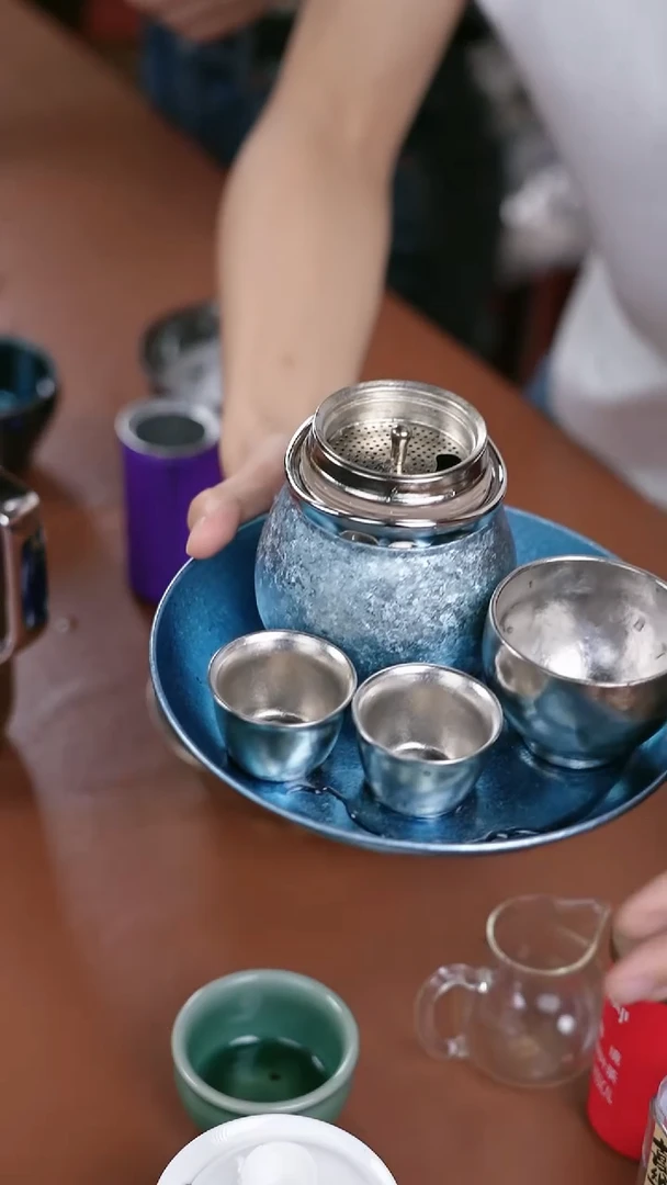 钛纯钛福禄宝瓶+钛盘 蓝 配蓝色钛盘