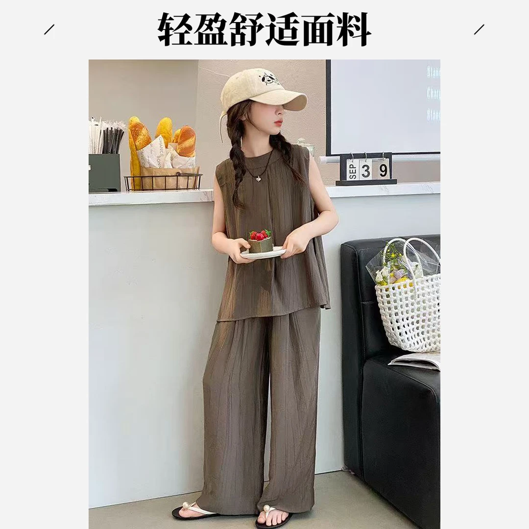 女童夏季无袖背心套装2025新款洋气儿童薄款中大童夏装休闲两件套