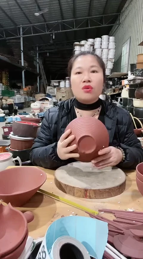 陶瑕疵不圆7英寸紫砂斗笠碗两个