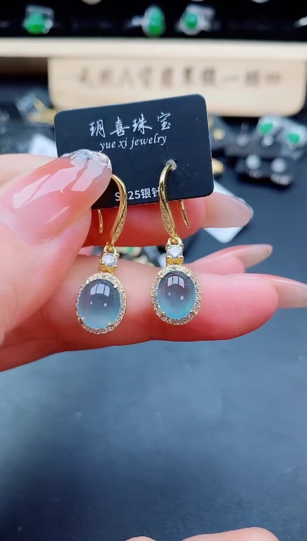 银S925镶嵌翡翠耳饰1
