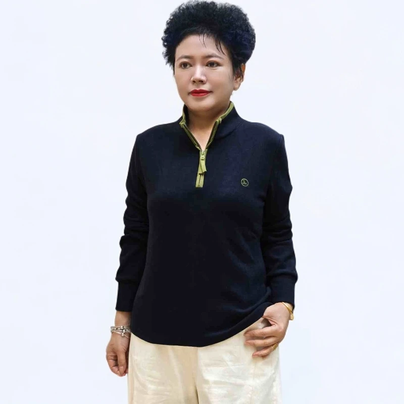 84148#双面绒打底衫时尚拉链立领加边百搭双面保暖秋长袖女日常