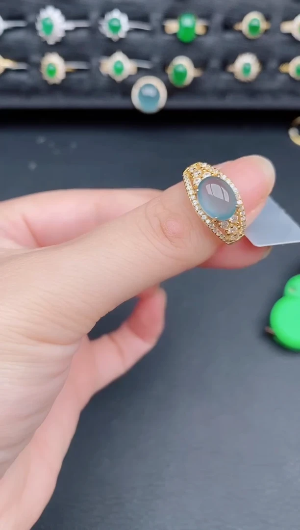 银S925镶嵌戒指翡翠天然a货翡翠174