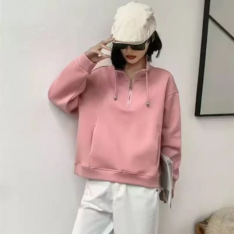 【丽丽家】大码女装休闲风美拉德风时尚立领显瘦卫衣8802