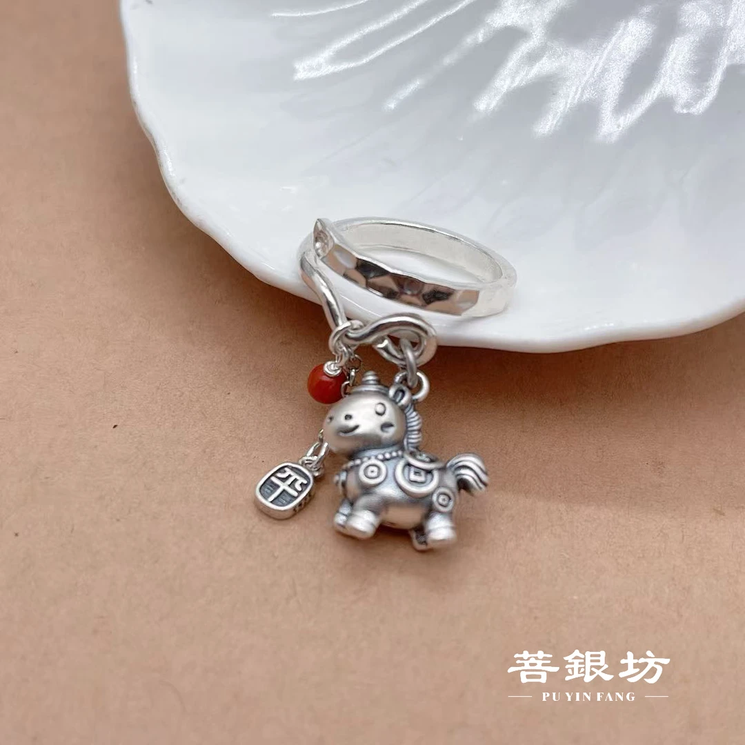 925银戒指 【菩银坊】马年吉祥马上有钱戒指，可调节圈口