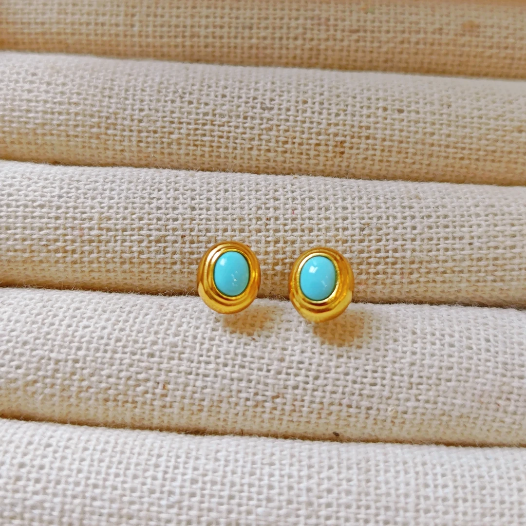 925银耳饰 松松椭圆蛋面耳钉 1518 多样性发货