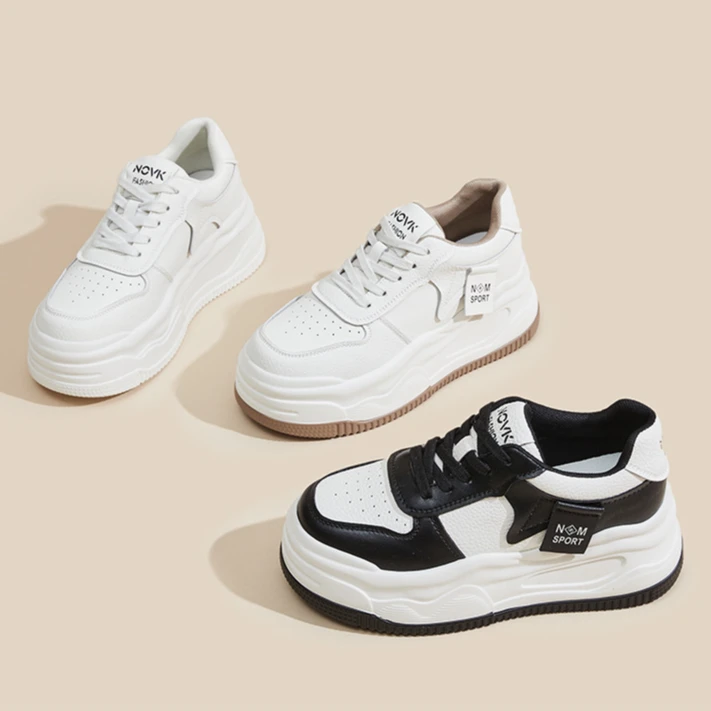 增高8CM25新夏款全皮小白鞋女运动鞋增高松糕厚底2025时尚女