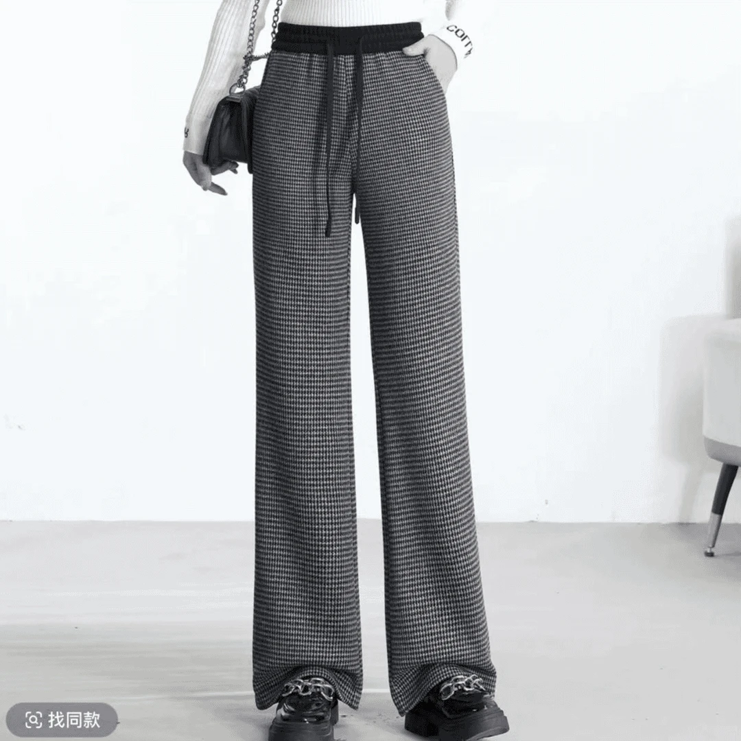 冬款加绒风格纹磨毛加绒裤休闲裤格子裤百搭显瘦年轻时尚女裤