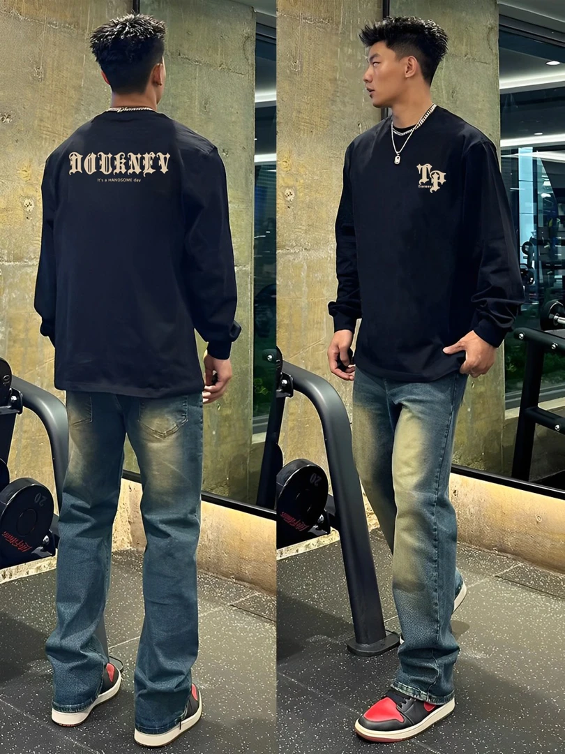 【重磅纯棉】cleanfit美式宽松简约长袖T恤圆领打底休闲ins秋冬高街