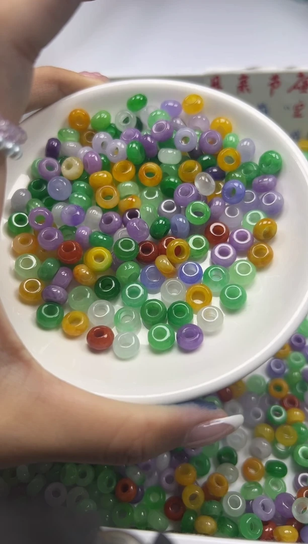 翡翠未镶嵌颈饰w1691翡翠三彩甜甜圈8*5mm10颗