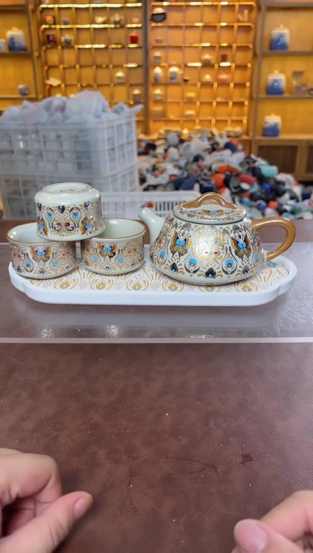 瓷片鸣盏居11111金银错石瓢壶+3杯