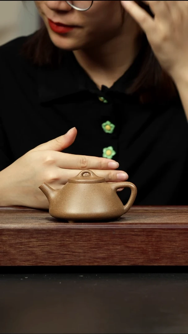 紫砂茶壶桃花泥 小子冶石瓢