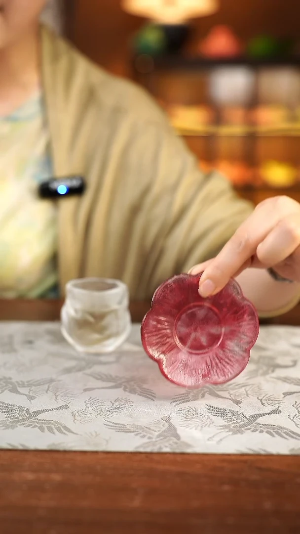 闪购梅影杯垫玫红色+直口杯白色