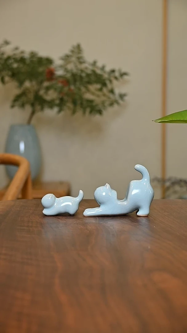 大猫+小猫 天青 微瑕 无款