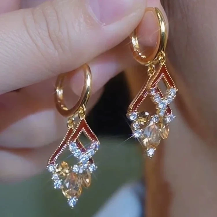 925银针耳饰 【81号】秋冬新款轻奢时尚菱形红色耳环显脸瘦