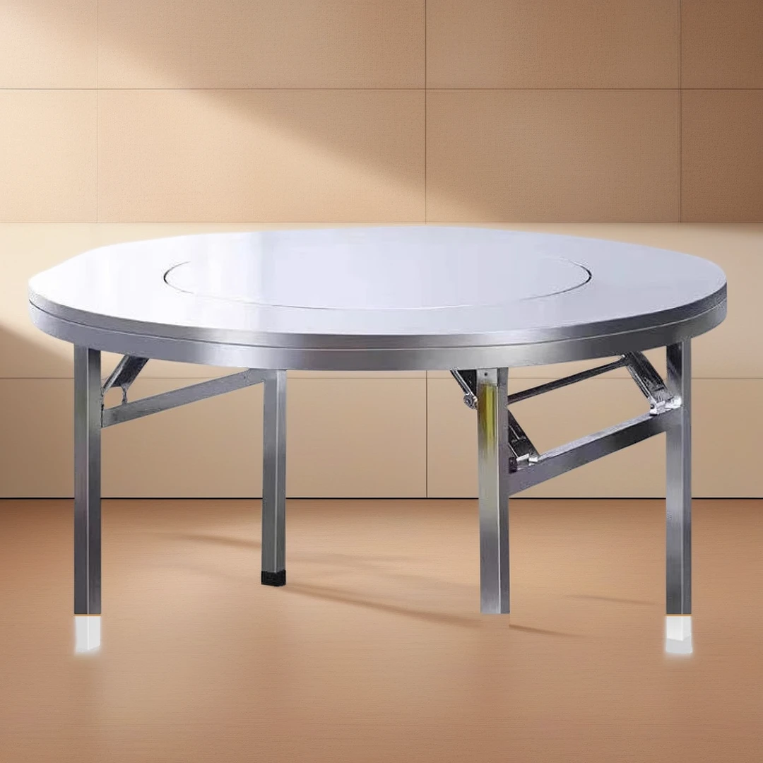 新款多功能家用可伸缩饭桌简约设计旋转不锈钢转盘圆桌加固饭桌子