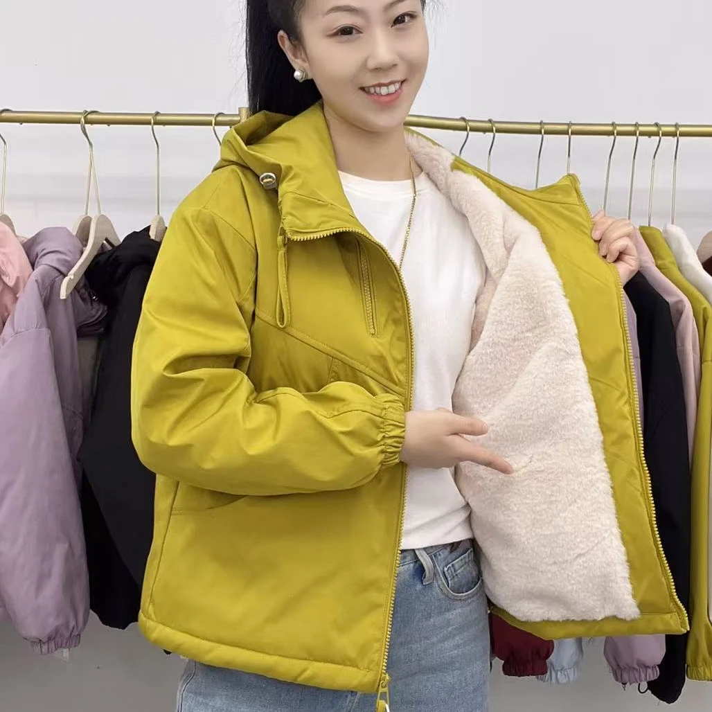 【加绒加厚】双拉链冲锋衣2025冬季新款加厚连帽休闲棉服短外套女