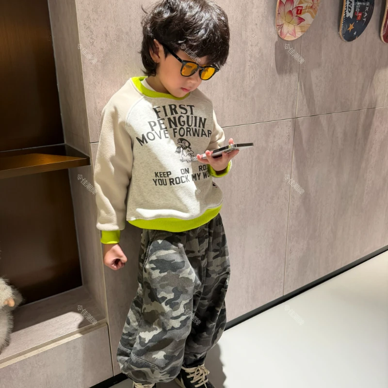 令佳潮牌秋冬儿童中性百搭企鹅刺绣加绒长袖衣卫3254