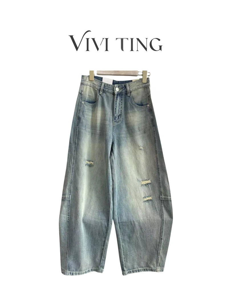 【VIVI·TING】婷姐推荐夏季复古潮流做旧破洞牛仔裤k555
