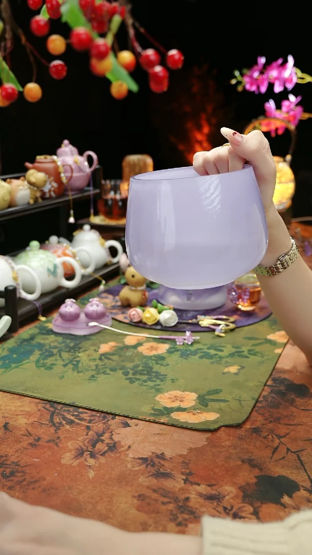 【闪购商品】紫色水晶玻璃茶渣缸建水