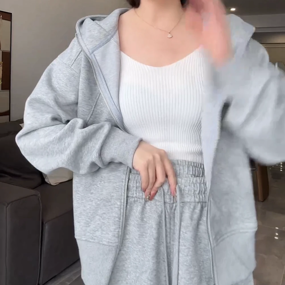 春季新款休闲百搭拉链开衫外套阔腿裤休闲裤两件套套装女运动