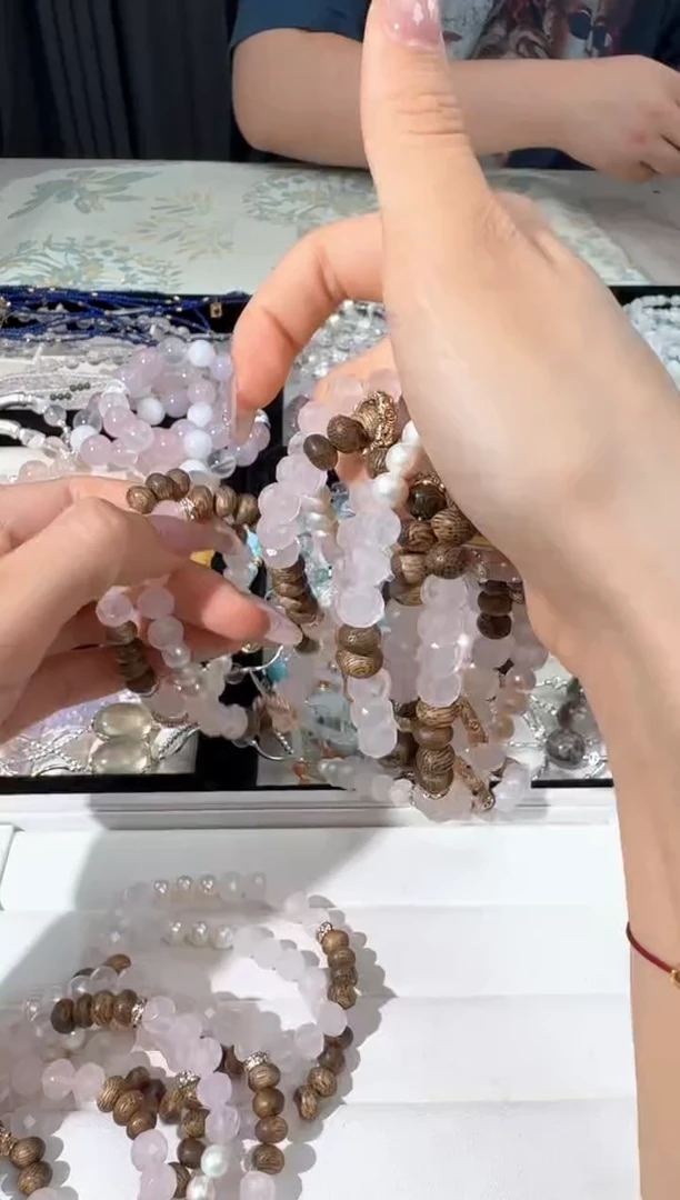 水晶手链未镶嵌B004粉水刻面木头款