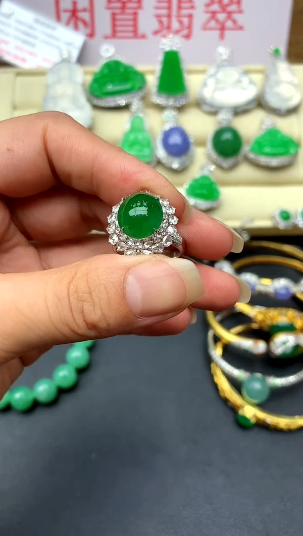 翡翠戒指18K金镶嵌627-分单10000-总价39600