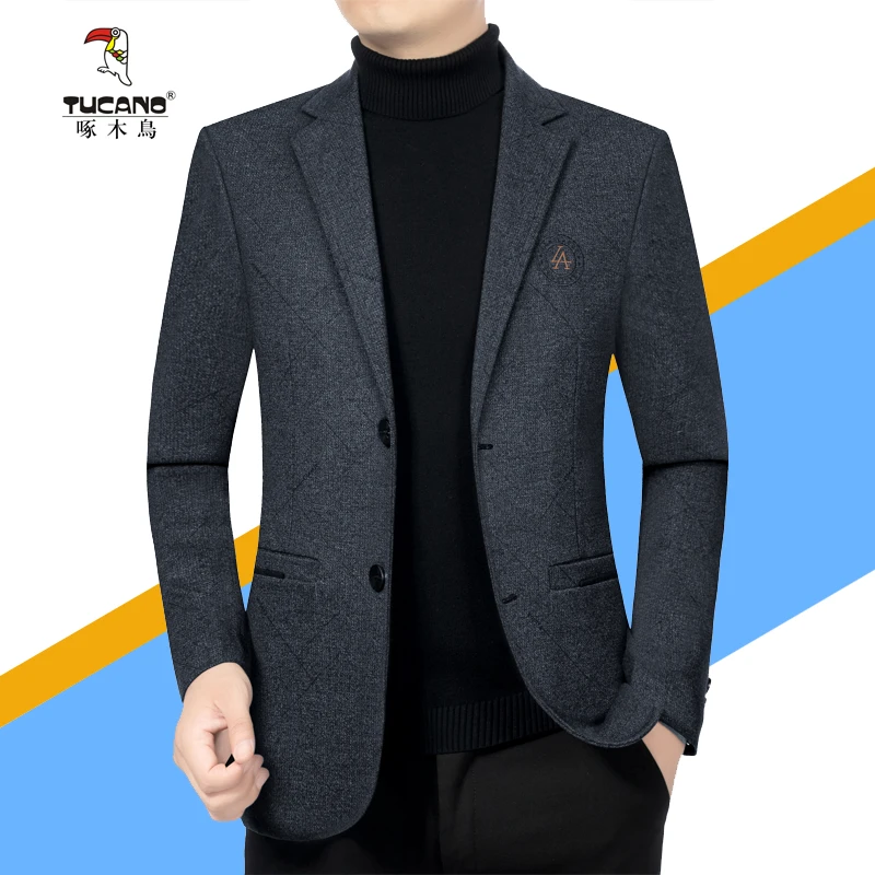 啄木鸟高档男士西装2024春秋季新款商务休闲毛呢西服免烫抗皱西装