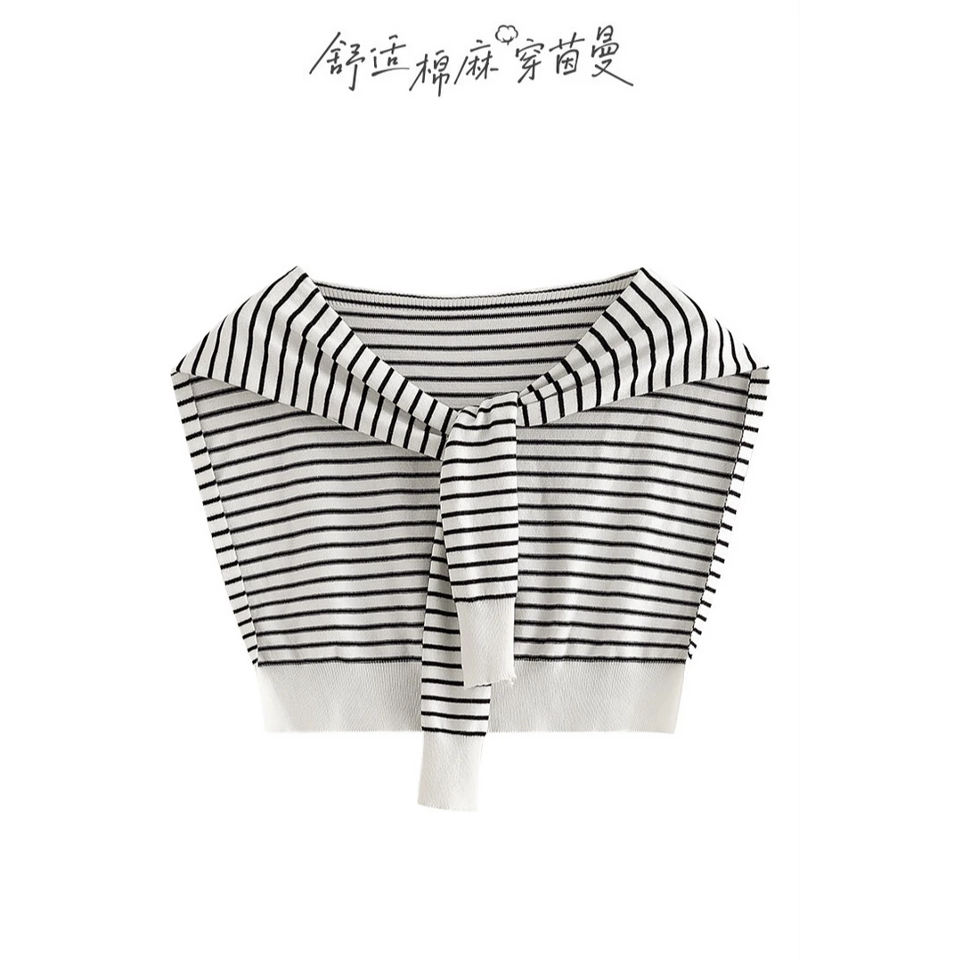 【茵曼服装】茵曼经典条纹外搭针织披肩百搭空调房护肩18438645